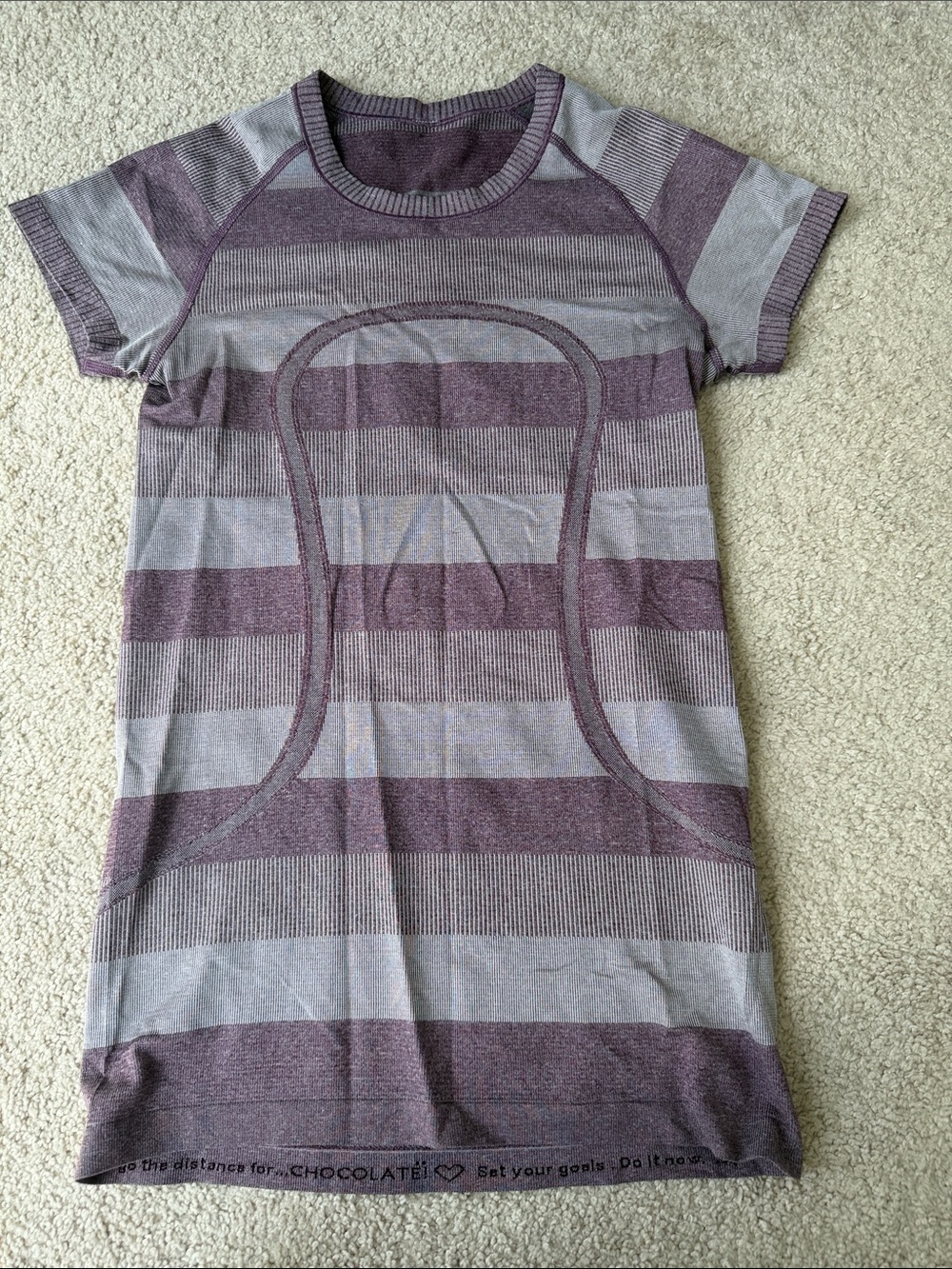 lululemon athletica Purple and Gray Striped Short Sleeve Tee